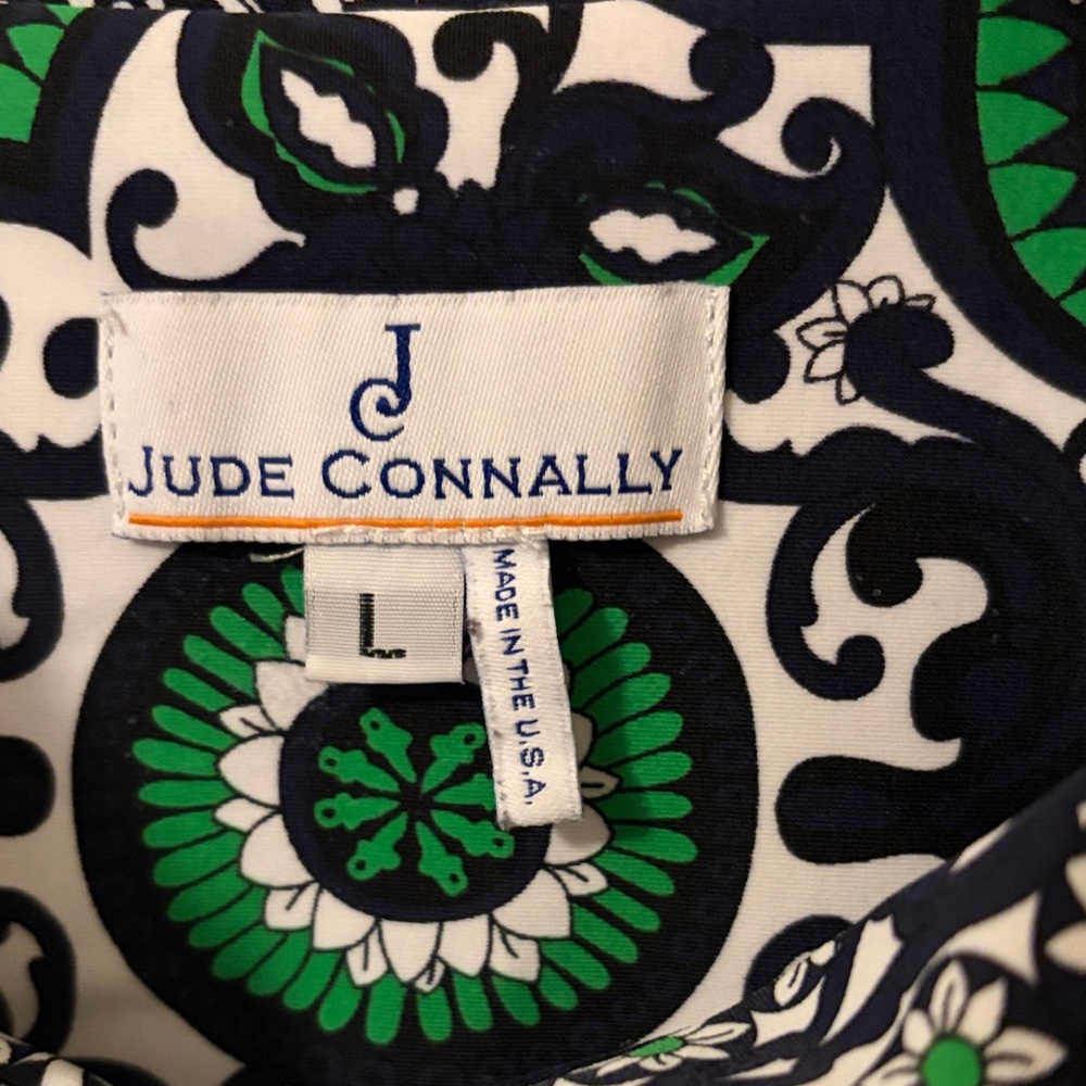Jude Connally Navy White and Green Patterned Tunic Top Size L - Picture 2 of 5